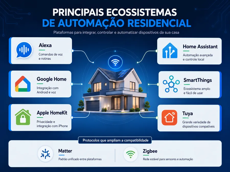 Comparação visual dos principais ecossistemas de casa inteligente